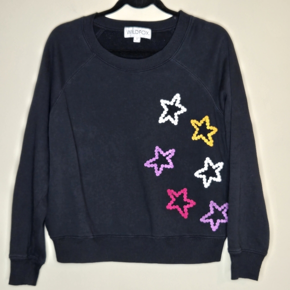 WILDFOX Celestial Stitches Sweatshirt Navy with Embroidered Stars - Picture 5 of 12